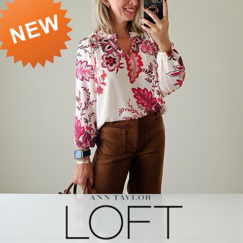NEW with tags Ann Taylor Loft 🩷🤎 floral paisley top blouse LP pink brown